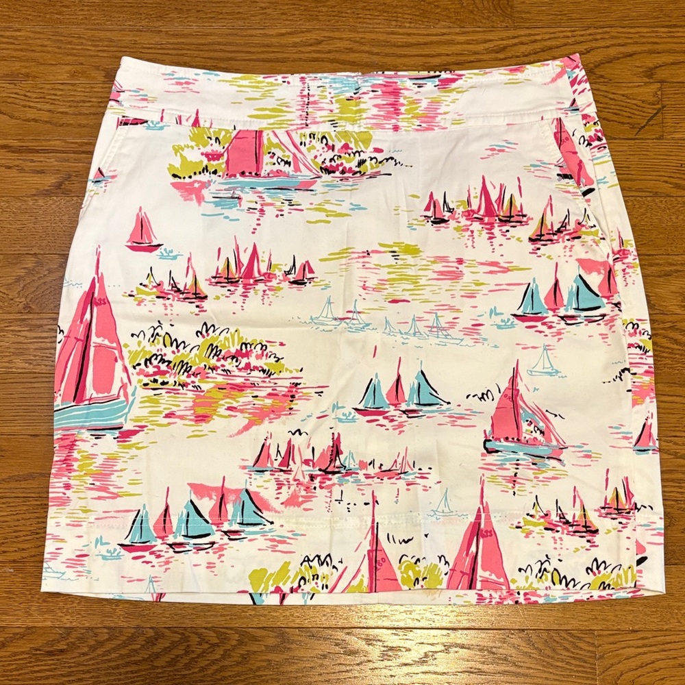Talbots | White Sailing Patterned Pencil Skirt Size Petite 12 Large Sail Boat